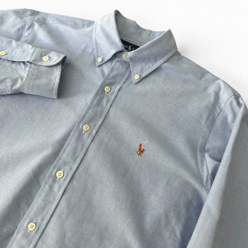 Ralph Lauren Oxford Chambray Shirt Men 15.5 34 Blue Denim Classic Button Collar